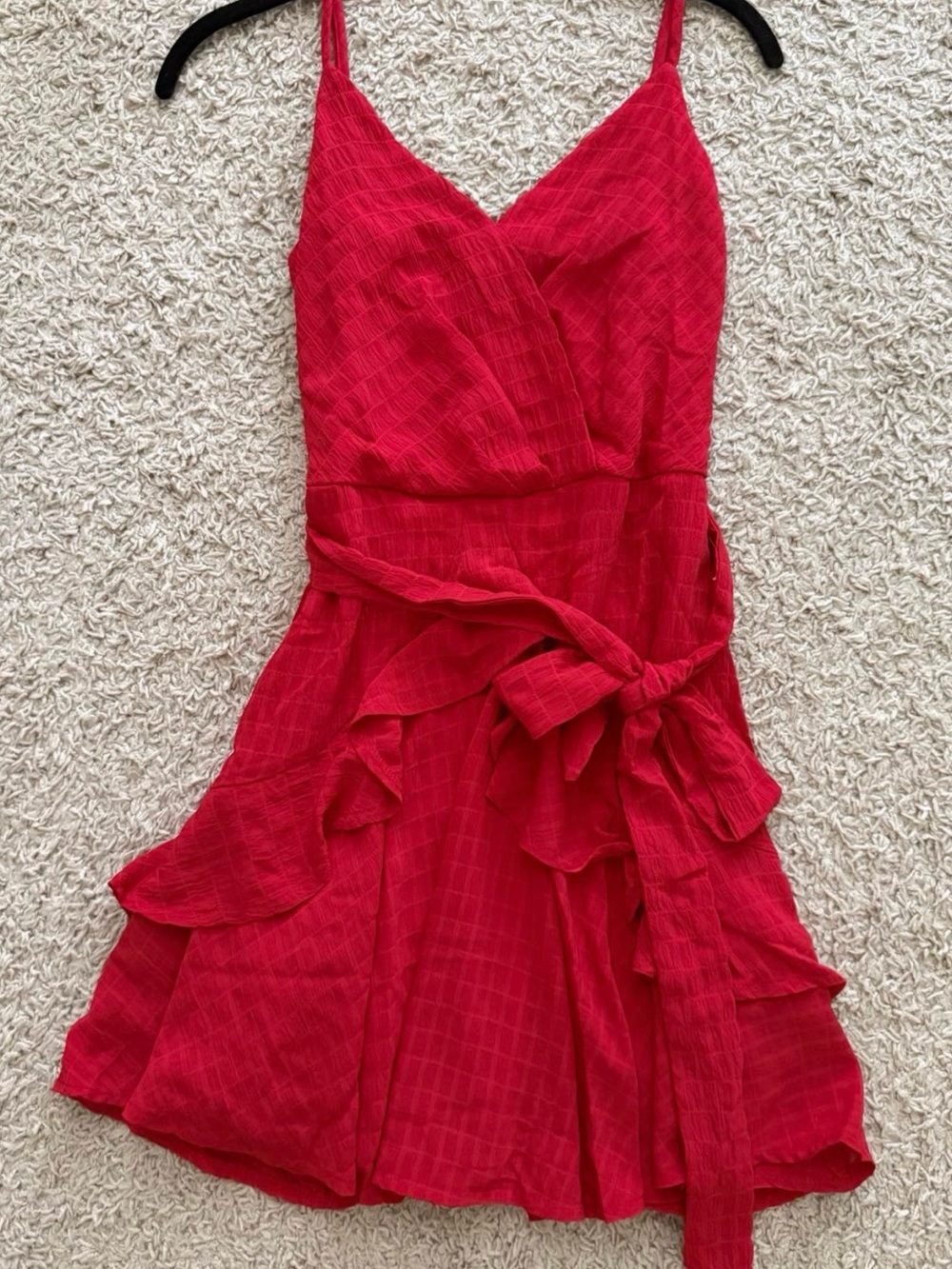 Red Sleeveless Wrap Dress with Waist Tie